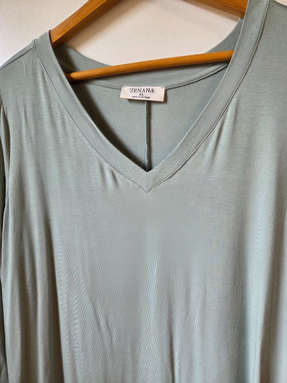 NEVER WORN ZENANA BABY BLUE SUPER SOFT V NECK LONG SLEEVE TEE SIZE XL - Picture 6 of 14